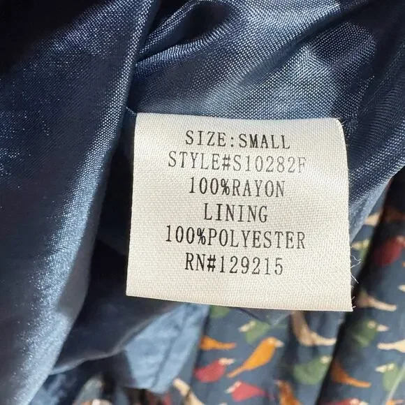 Comme Toi Women Small Blue Pleated Midi Skirt Bird Print Retro Look - Picture 5 of 7